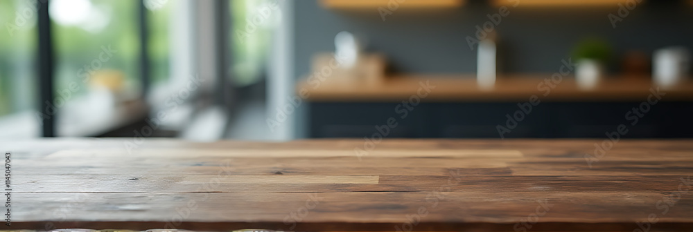 Aufkleber a beautiful dark wood texture is visible on a counter island against an abstract blurred glass windo