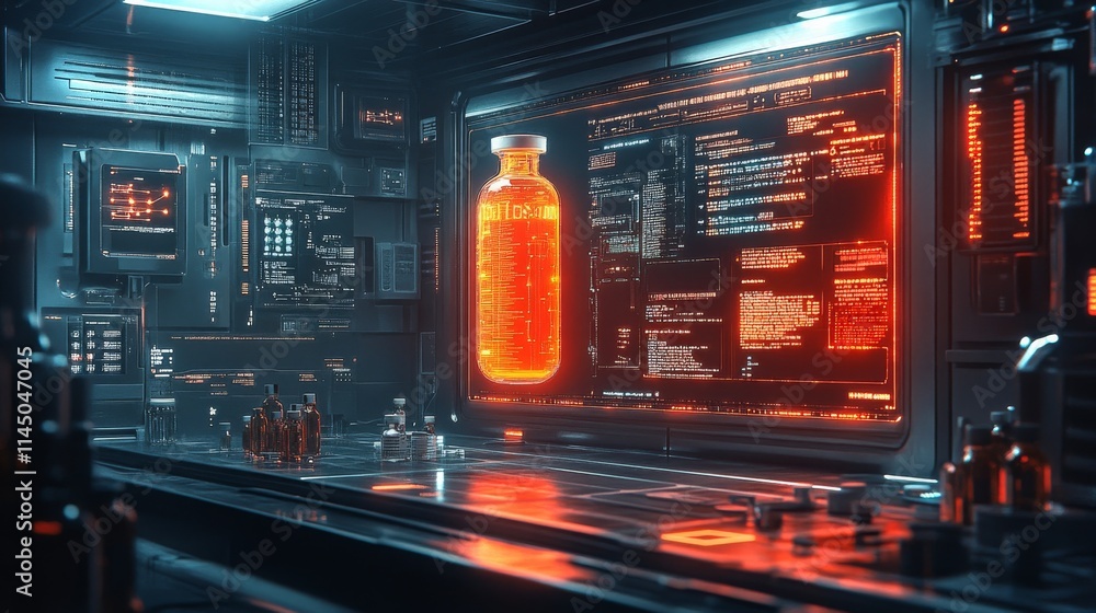 Poster ai system analyzing data to identify antiviral drugs in advanced laboratory setup