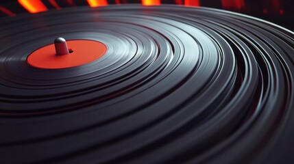 Obraz premium Close-up of a vinyl record on a turntable.