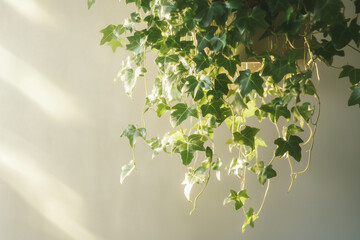 Vibrant hanging plant arrangement featuring lush trailing ivy in a sunlit interior space
