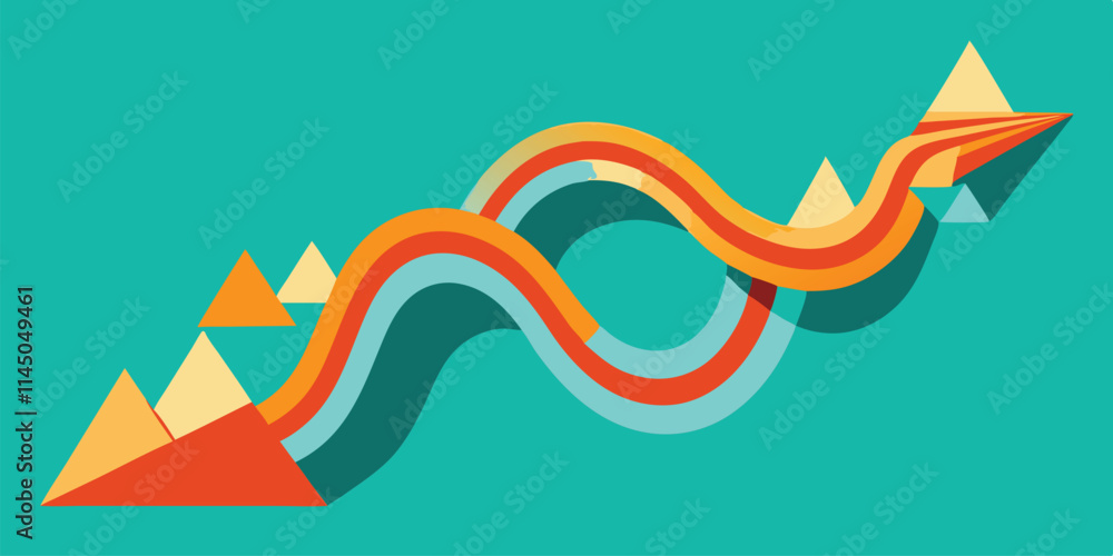 Poster colorful geometric vector illustration of zigzagging lines and triangular shapes on a turquoise back