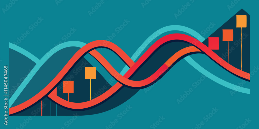Poster colorful geometric vector illustration of zigzagging lines and triangular shapes on a turquoise back