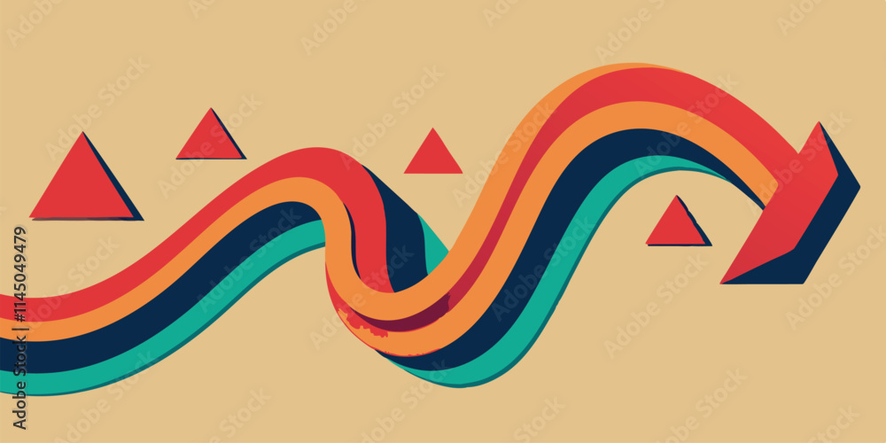 Poster colorful geometric vector illustration of zigzagging lines and triangular shapes on a turquoise back