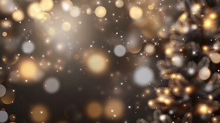 Fototapeta premium Golden lights sparkle against a dark brown background, offering a festive ambiance suitable for parties, weddings, or celebrations