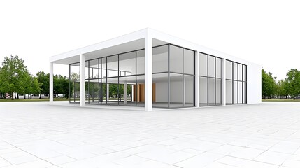 Modern Minimalist Building with Glass Facade and Open Space