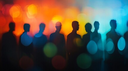 Silhouetted figures against a colorful background, creating a mysterious atmosphere.