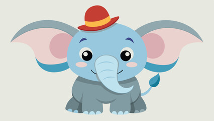Obraz premium Cute cartoon elephant wearing a red and yellow hat with a cheerful expression showcasing a playful character design