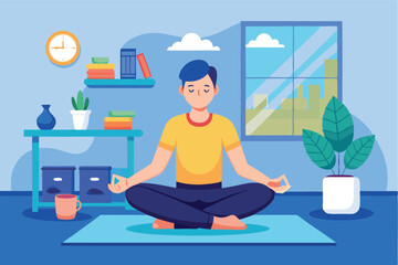 Fototapeta premium Relaxing in a peaceful indoor space while practicing yoga, surrounded by plants and natural light