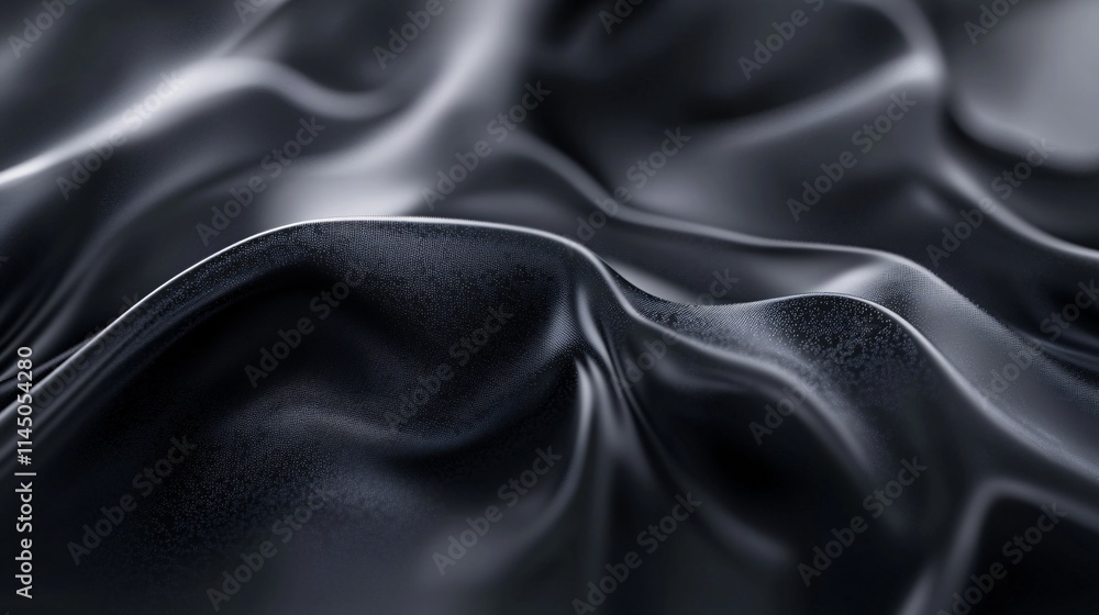 Poster close-up of smooth, flowing black fabric with rich textures and gentle waves, creating a sophisticat