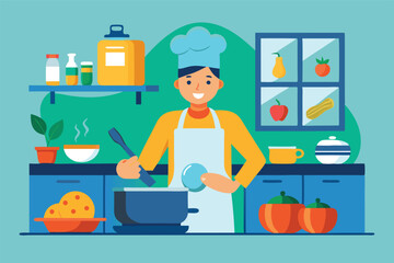 Cooking a delicious meal with fresh ingredients in a colorful kitchen during a vibrant afternoon