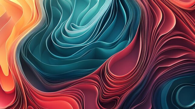 Abstract colorful waves in vibrant shades of red, blue, and orange create a dynamic and fluid composition.