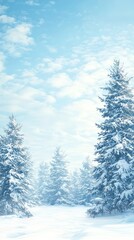 Fototapeta premium A serene winter landscape featuring snow-covered trees and a bright sky.