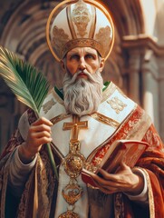 Illustration of Saint Valentine Celebrating Love on Valentine's Day in Cartoon Style with Hearts