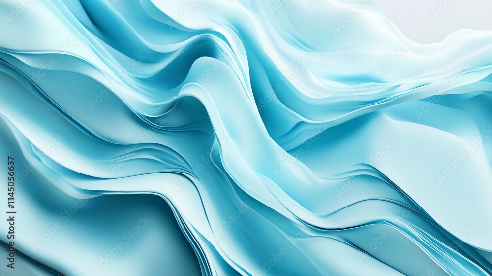 Poster flowing waves of soft blue fabric create a serene and tranquil visual atmosphere.