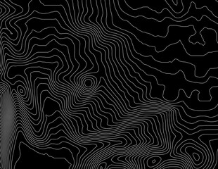 Obraz premium Curvas de nivel, mapa topográfico sobre fondo negro