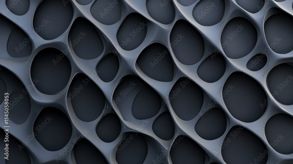 Poster abstract pattern of smooth, interconnected shapes in shades of gray, creating a modern and artistic 