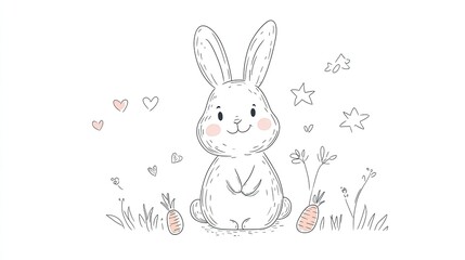 Obraz premium Adorable Bunny Rabbit Sitting In Grass With Carrots