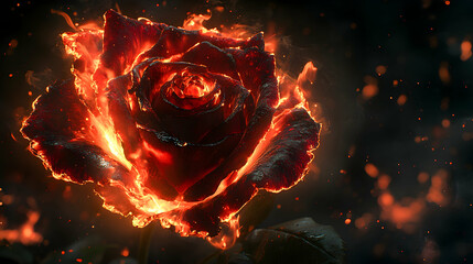 Fiery rose engulfed in flames, dark background. (6)