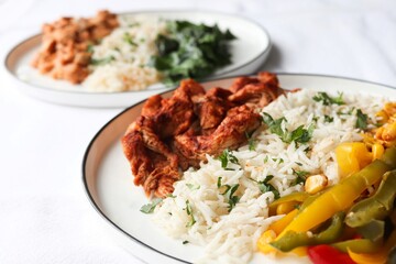 Photography of homemade plated meals. Ranging from rice dishes to wraps to chicken to pasta.
