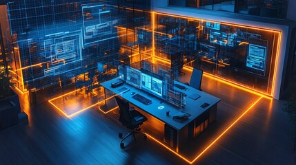 Showcasing AI integration in modern smart office environments with advanced technology