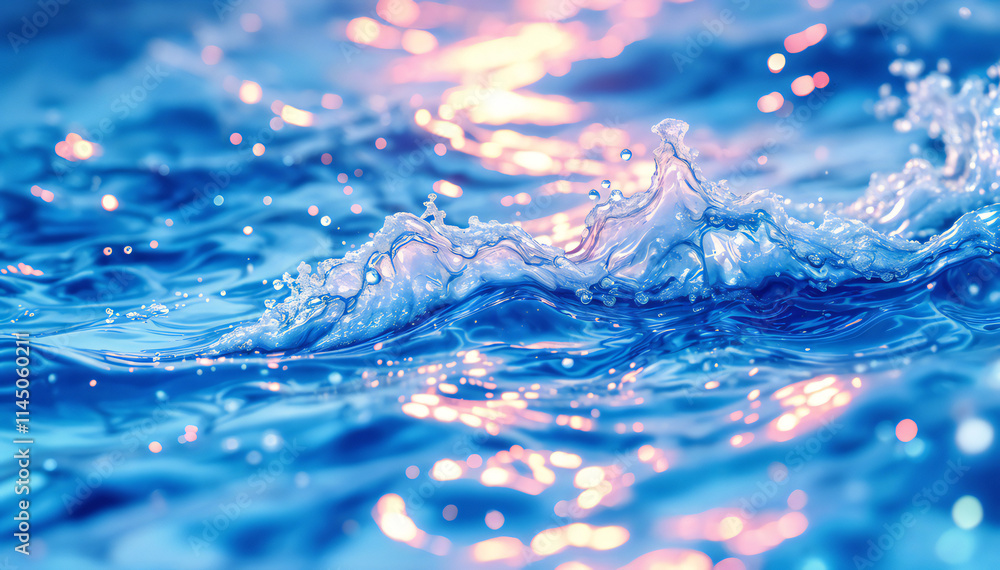 Wall mural splashing waves with colorful reflections on the water surface, creating a vibrant and dynamic scene