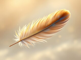 Soft golden feather floating gently in the warm afternoon light, capturing the essence of tranquility and grace amidst a serene background