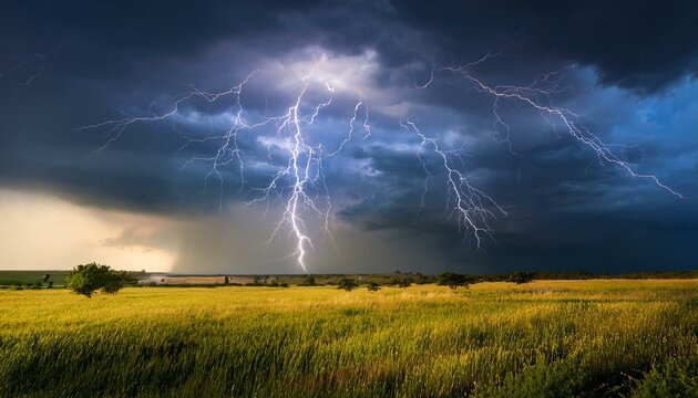 Thunder and lighting in the dark skies with gloomy clouds; wild and crazy weather with multiple lightning and thunder from the dark and gloomy clouds in the skies; weather photograpy; bad weather