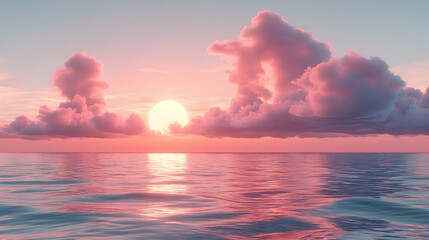 Fototapeta premium Serene sunset over calm ocean waters.