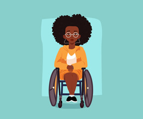 African American girl in a wheelchair. Tolerance. Girl with disabilities.