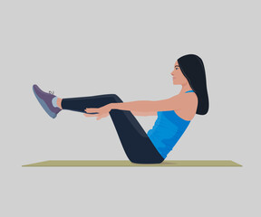 Woman doing the exercise. Flat vector illustration isolated on white background.