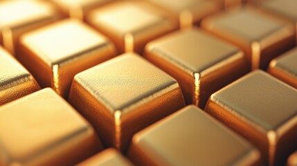Gold bullion forming a grid on stock market background representing financial theme