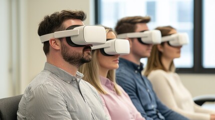 Professionals using vr headsets in collaborative training environment