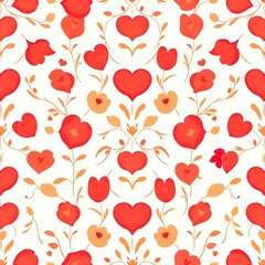 Heartfelt Floral Pattern: A charming seamless pattern featuring delicate red heart-shaped flowers and elegant vines, perfect for Valentine's Day, wedding invitations, or romantic designs.