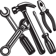 Construction hardware industrial tools silhouette vector art