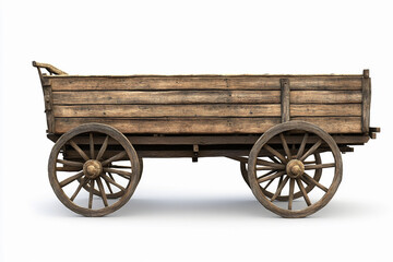 Fototapeta premium Rustic wooden cart with large wheels on a plain background