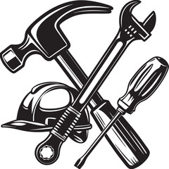 Construction hardware industrial tools silhouette vector art