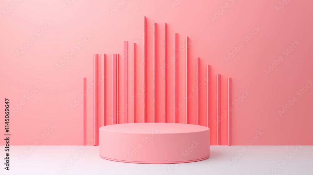 Poster Pink podium with vertical lines background creating a modern and minimalist space