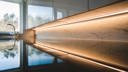 LED Strip Light Installed Under Kitchen Cabinets for Modern Illumination