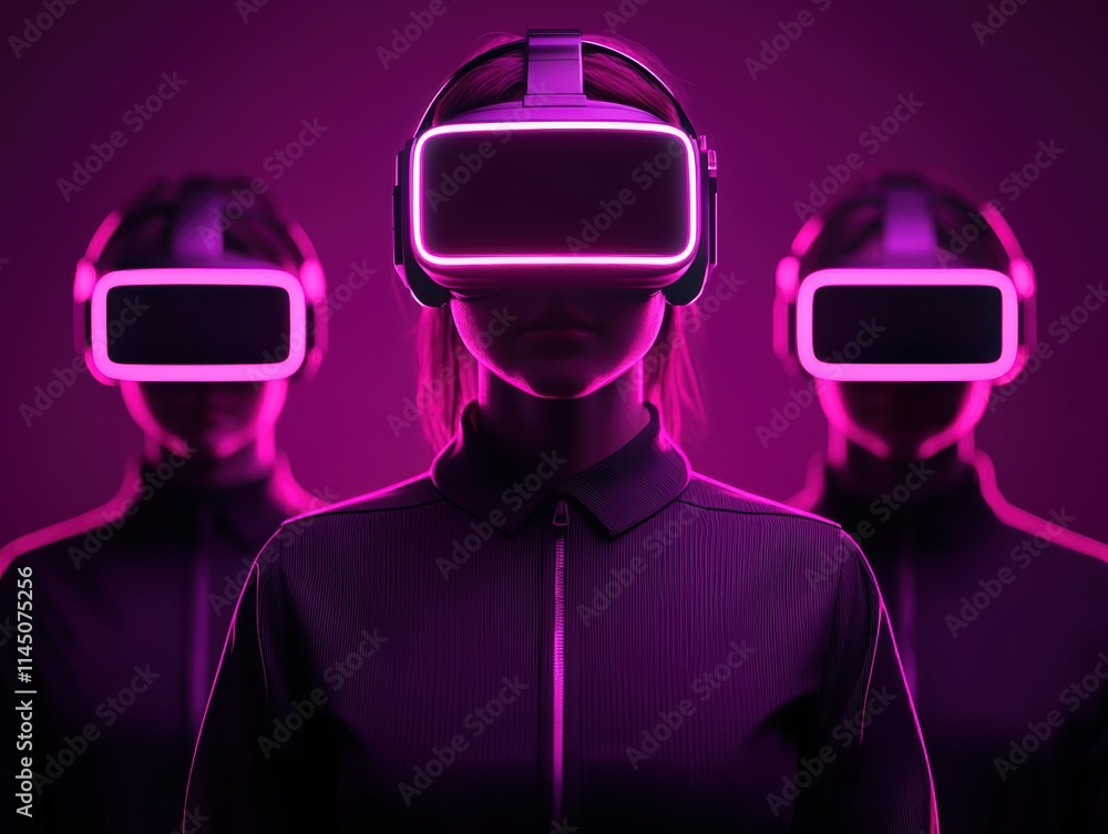 Aufkleber startup team exploring virtual reality with futuristic headsets