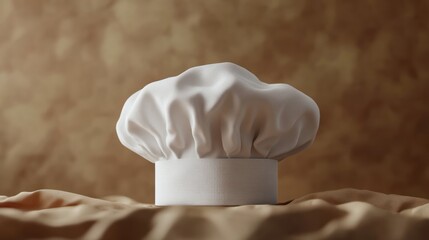 White chef hat on beige fabric.