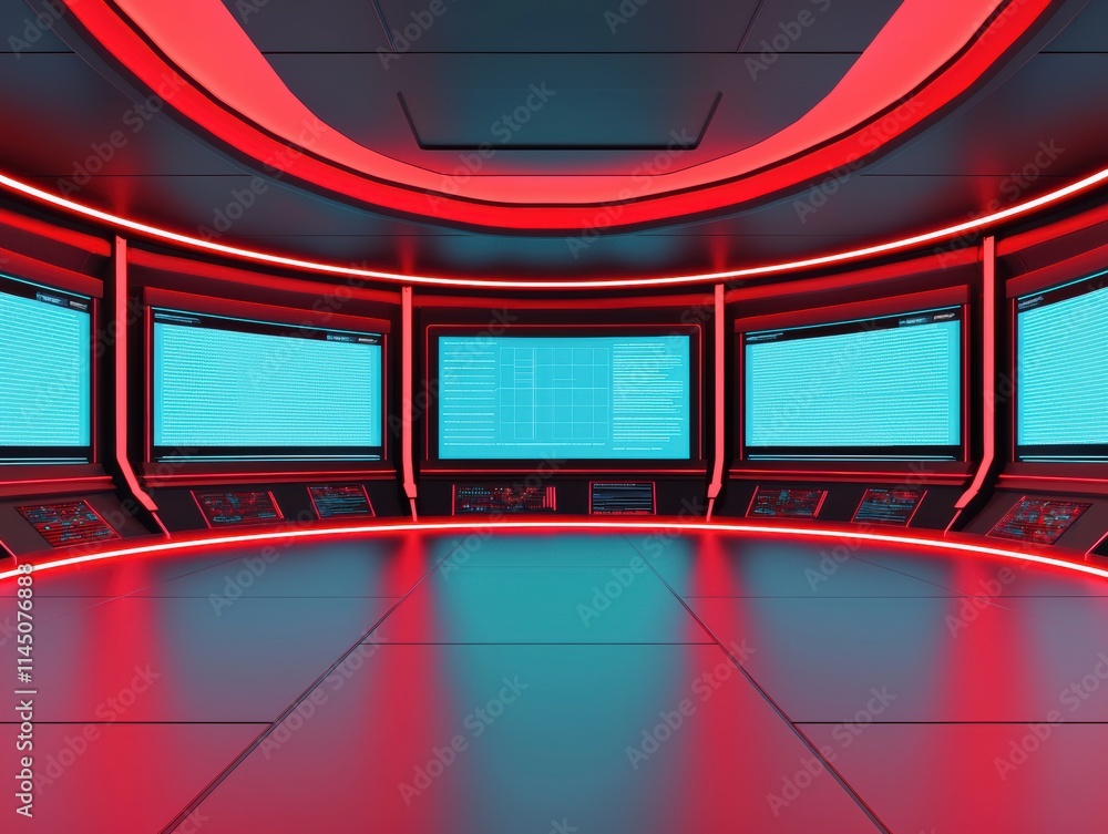 Poster Futuristic command center showing data on multiple screens