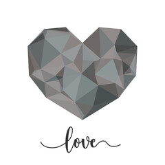 Heart, love illustration. Diamond heart illustration isolated. Crystal love. Valentine's Day black heart. 