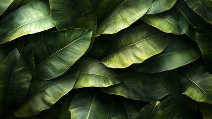 Lush green tropical leaves background texture.
