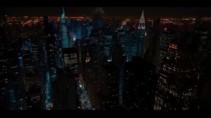 Stunning Nighttime Cityscape of a Vibrant Urban Skyline with Illuminated Skyscrapers and Iconic Architecture Against a Starry Sky