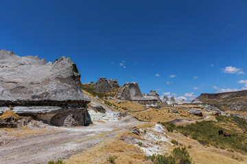 Pampachiri Stone Forest in Andahuaylas Peru. It is a spectacular rocky landscape in pointed or mushroom shapes, product of the eruption of the Qarwarasu and Sotaya volcanoes. 