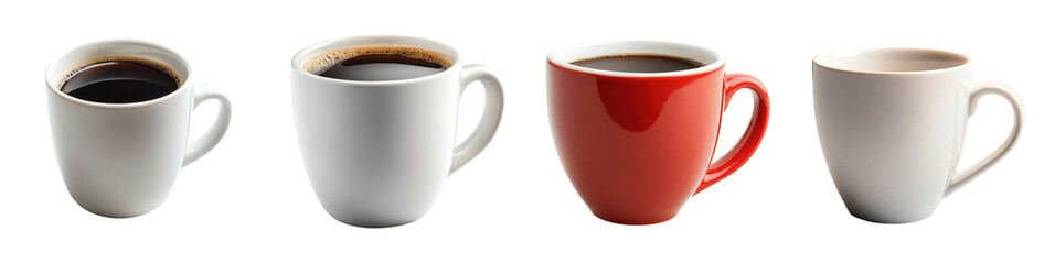 Classic Ceramic Coffee Mugs: Red and White Drinkware for Hot Beverages and Modern Kitchen Aesthetics PNG Icon on transparent background