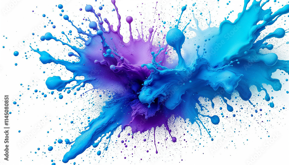 Poster colorful splashes of blue and purple paint create a dynamic abstract design showcasing movement and 