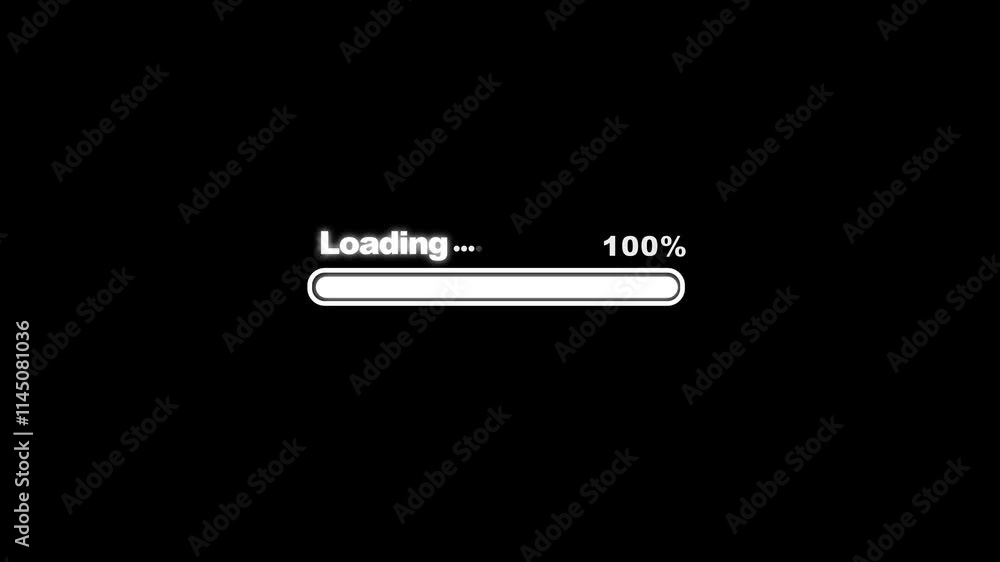 Aufkleber please wait black and white loading bar animation. volume scale visualization outline 2d cartoon 4k 