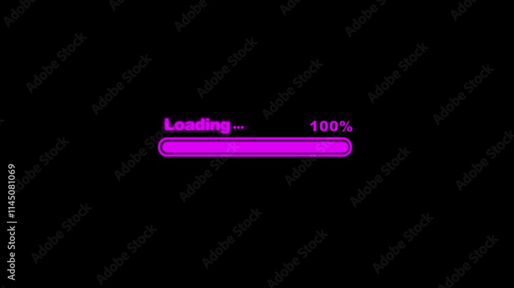 Poster please wait black and white loading bar animation. volume scale visualization outline 2d cartoon 4k 