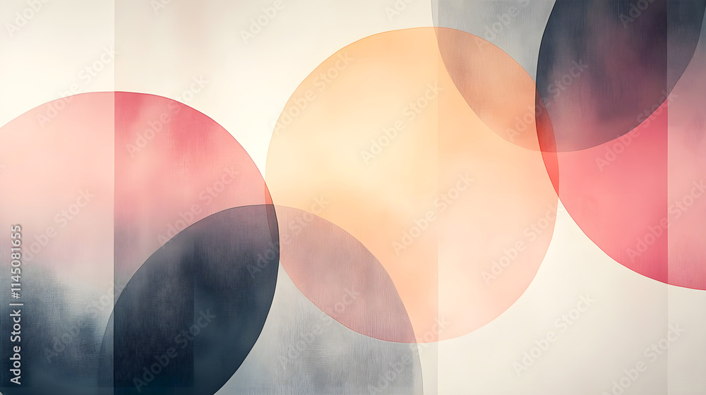 Aufkleber abstract composition with overlapping translucent circles in soft shades of pink, orange, and gray, 